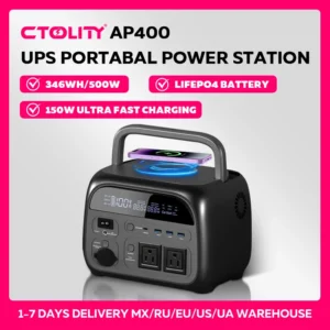 CTOLITY AP400 Solar Generator 346Wh 500W Portable Power Station LiFePO4 UPS